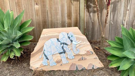 Elephant Ceramic Tile Mosaic on Sandstone