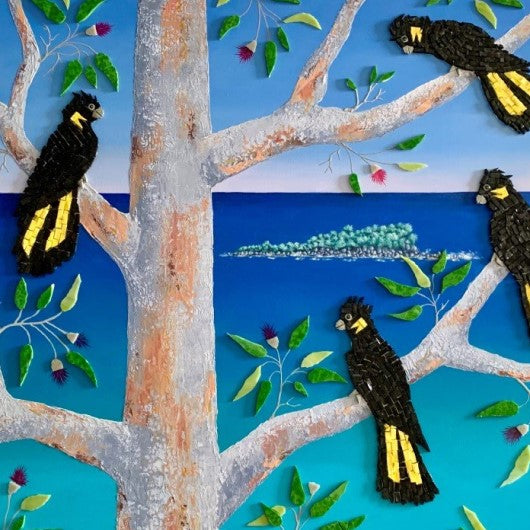 Painting & Mosaic - Unity, Family of Six Cockatoos