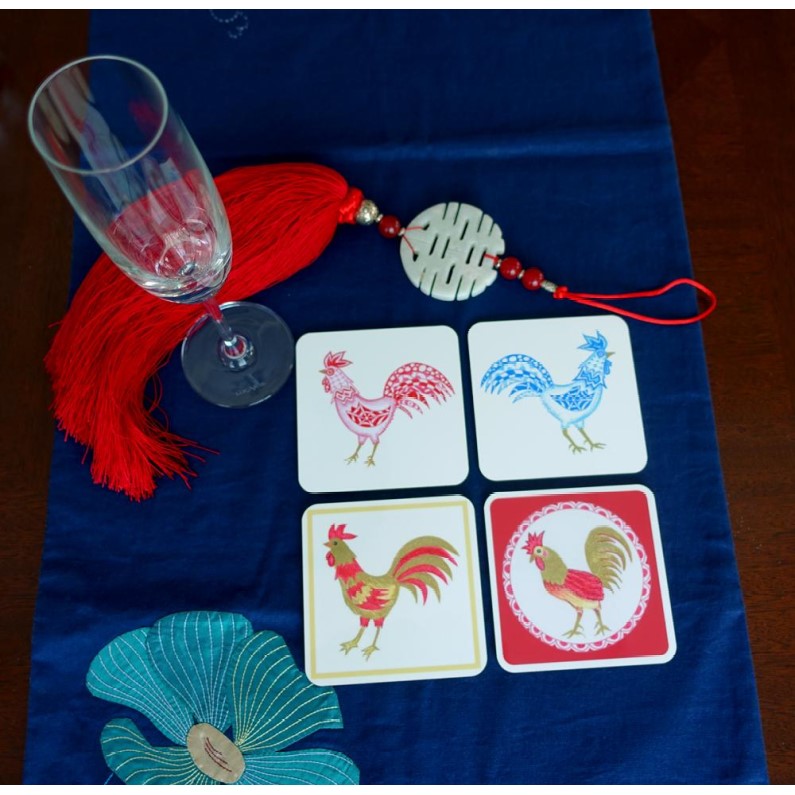 Coaster - Chinese Zodiac - Roosters - Set of Four