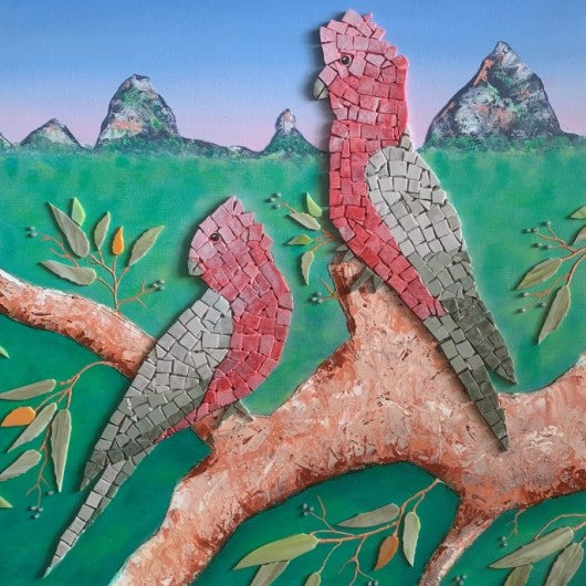 Painting & Mosaic - Togetherness, Galahs at Glasshouse Mountains