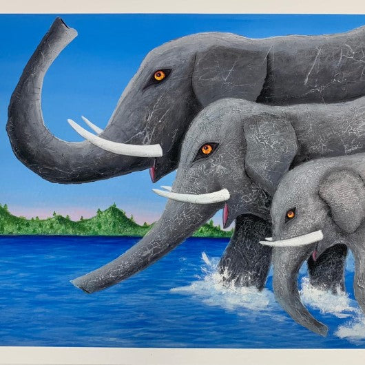 Painting - Unity, Elephants crossing a River